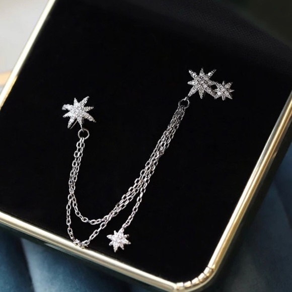 925 Sterling Silver CZ Eight Stars Cuff Earring - Picture 4 of 8